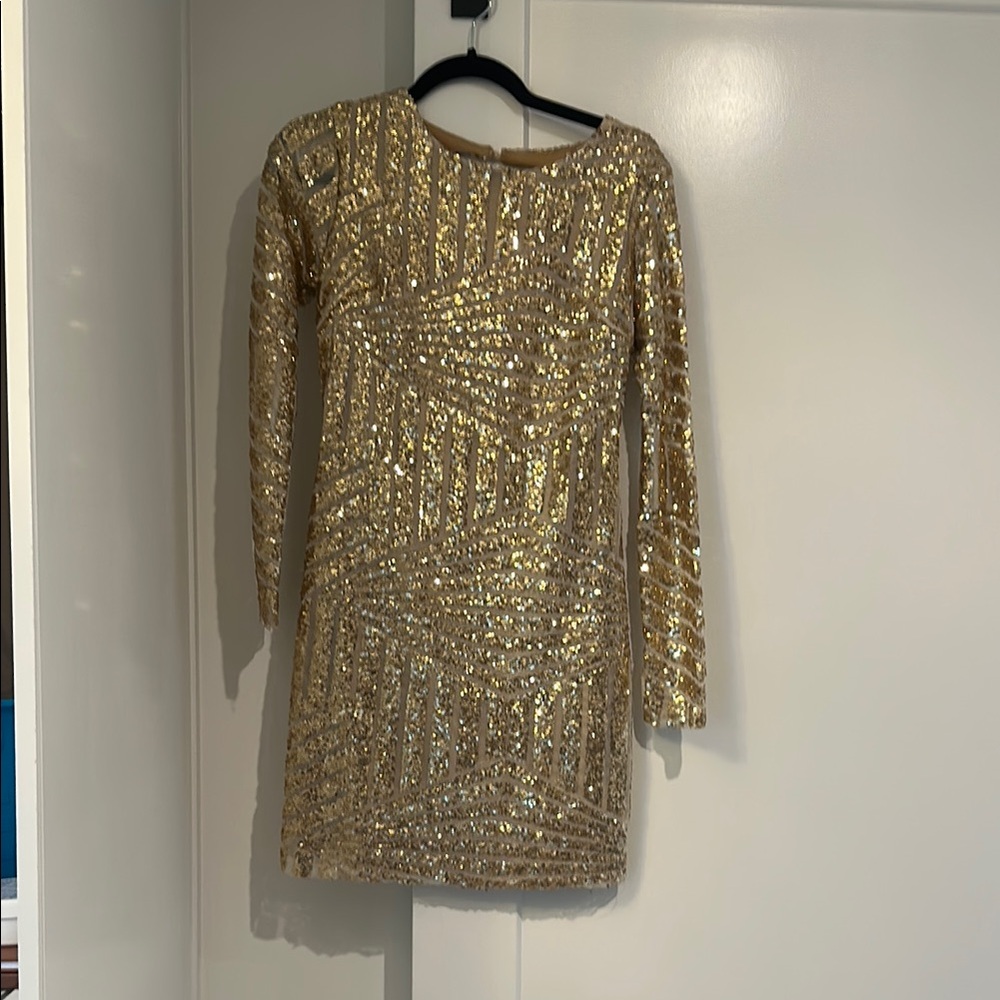 Gold Sequin Long Sleeve Dress